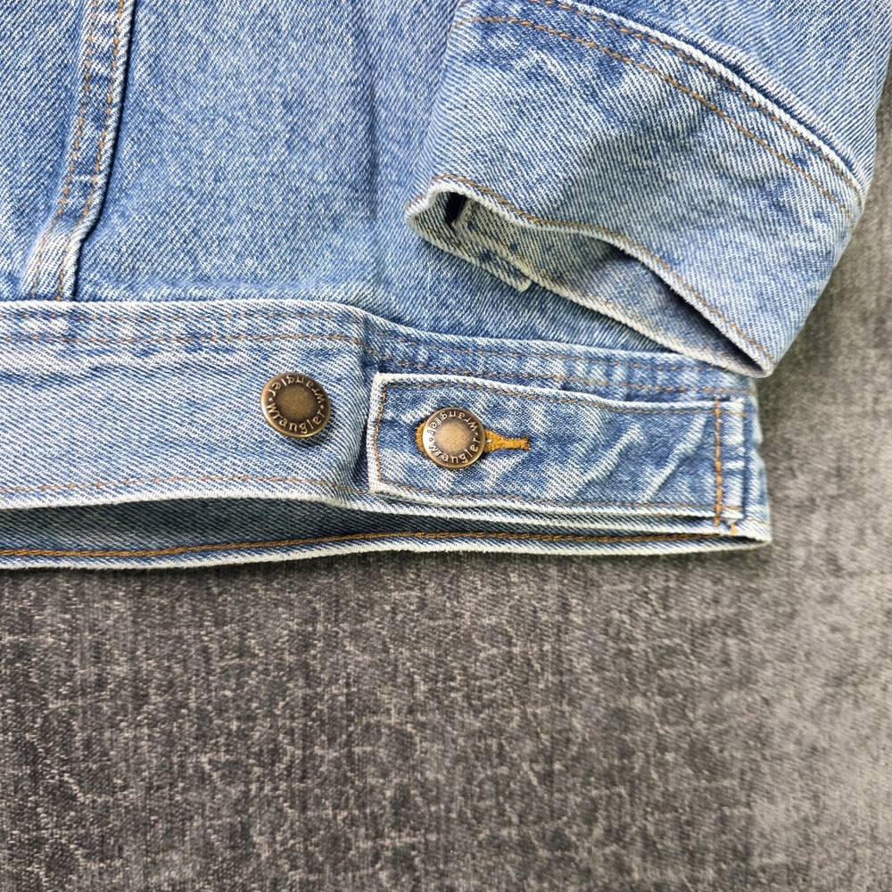 Vtg Wrangler Rugged Wear Trucker Jacket Mens XLT XL Tall Denim Pockets Biker Y2K - Picture 10 of 10